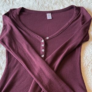 Alternative Deep Burgundy Button-Front Blouse